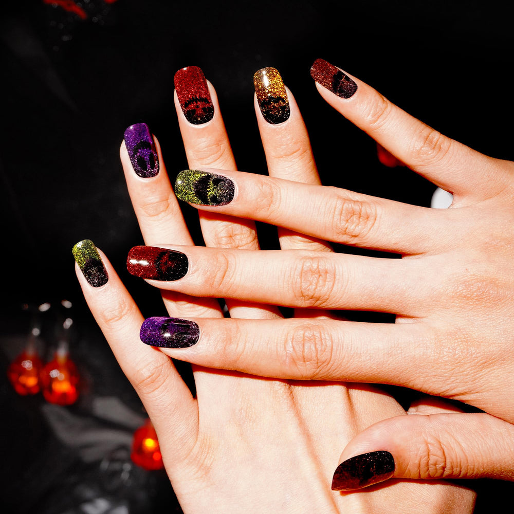 DANNI & TONI ghost cat eye nail wraps on display for bold Halloween nails.