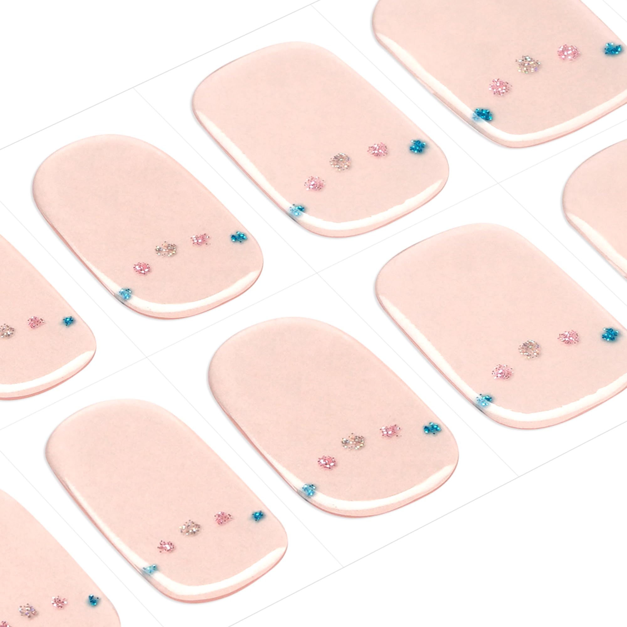 DANNI & TONI Nude Semi-Cured Nail Strips under UV light cure for quick salon-style results.