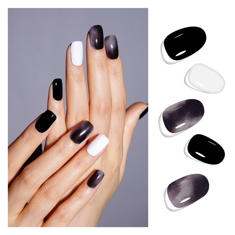 DANNI TONI semi-cured gel nail strips in black and white ombre for quick salon-style nails