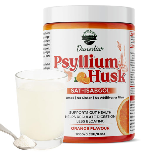 Danodia Foods Organic Psyllium Husk Powder Mild Orange Flavor 200g – front view