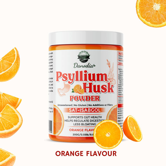 Psyllium husk powder in a scoop ready to mix with water