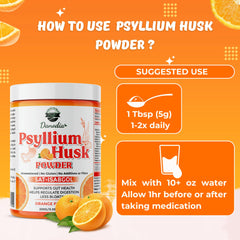Close-up of orange-flavored psyllium powder texture