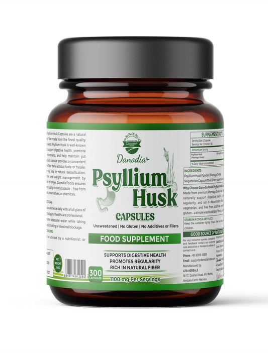 Front view of Danodia Foods Psyllium Husk Capsules – 300 count