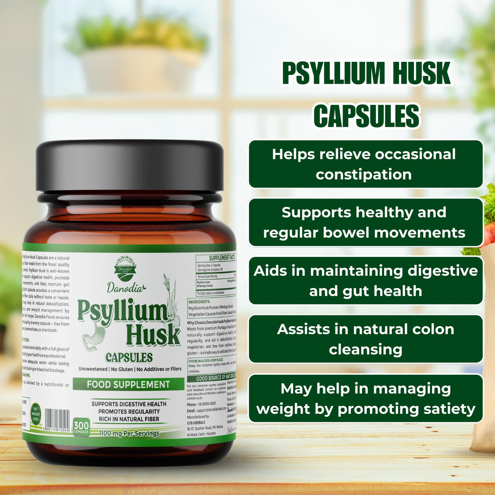 Gluten-free and Non-GMO label for Danodia Psyllium Husk Capsules