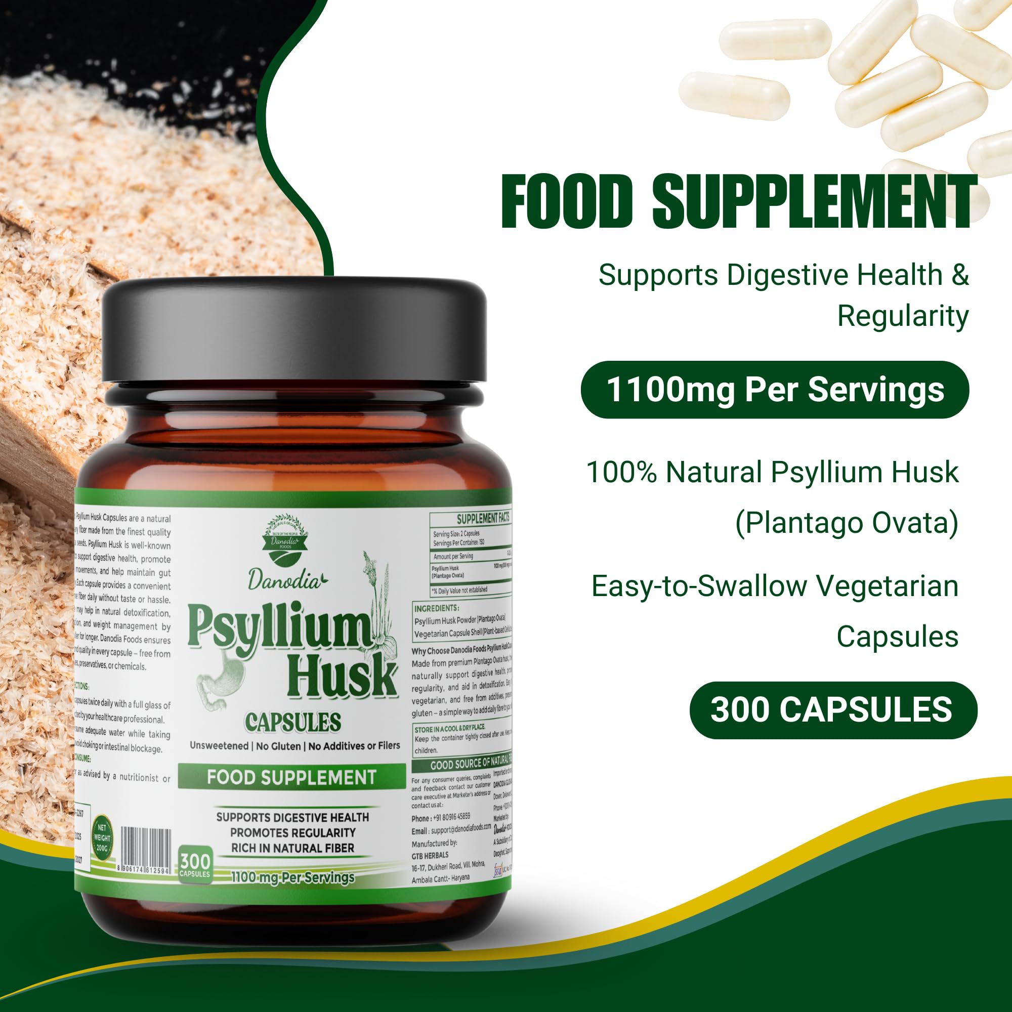 Vegetarian/veggie shells for Danodia Psyllium Husk Capsules