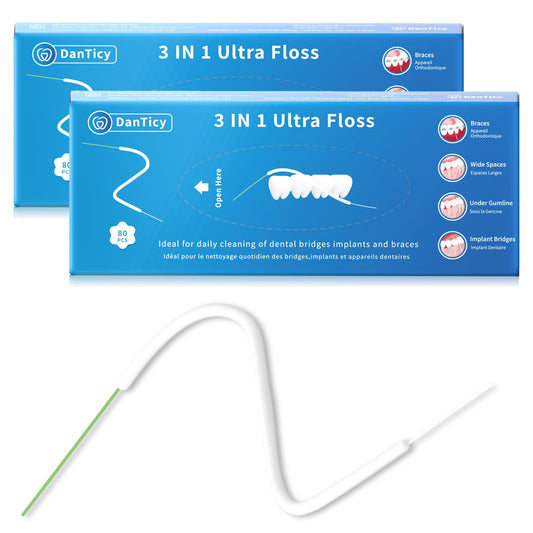 DanTicy dental floss for braces in packaging with pre-cut strands