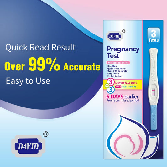 DAVID pregnancy test strips laid out for use