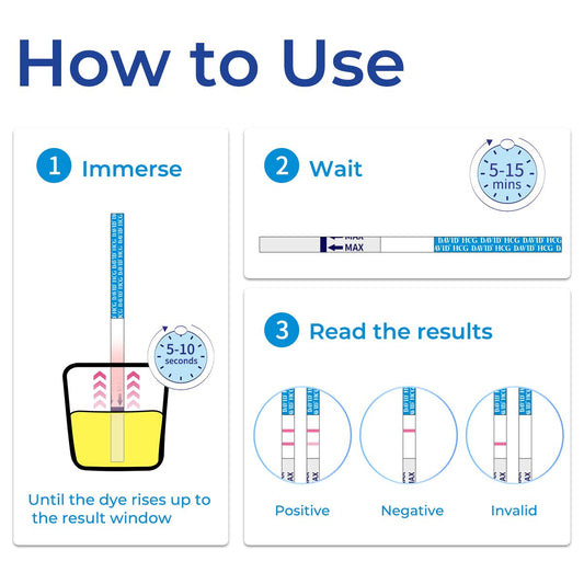 Close-up of DAVID pregnancy test strip showing test area