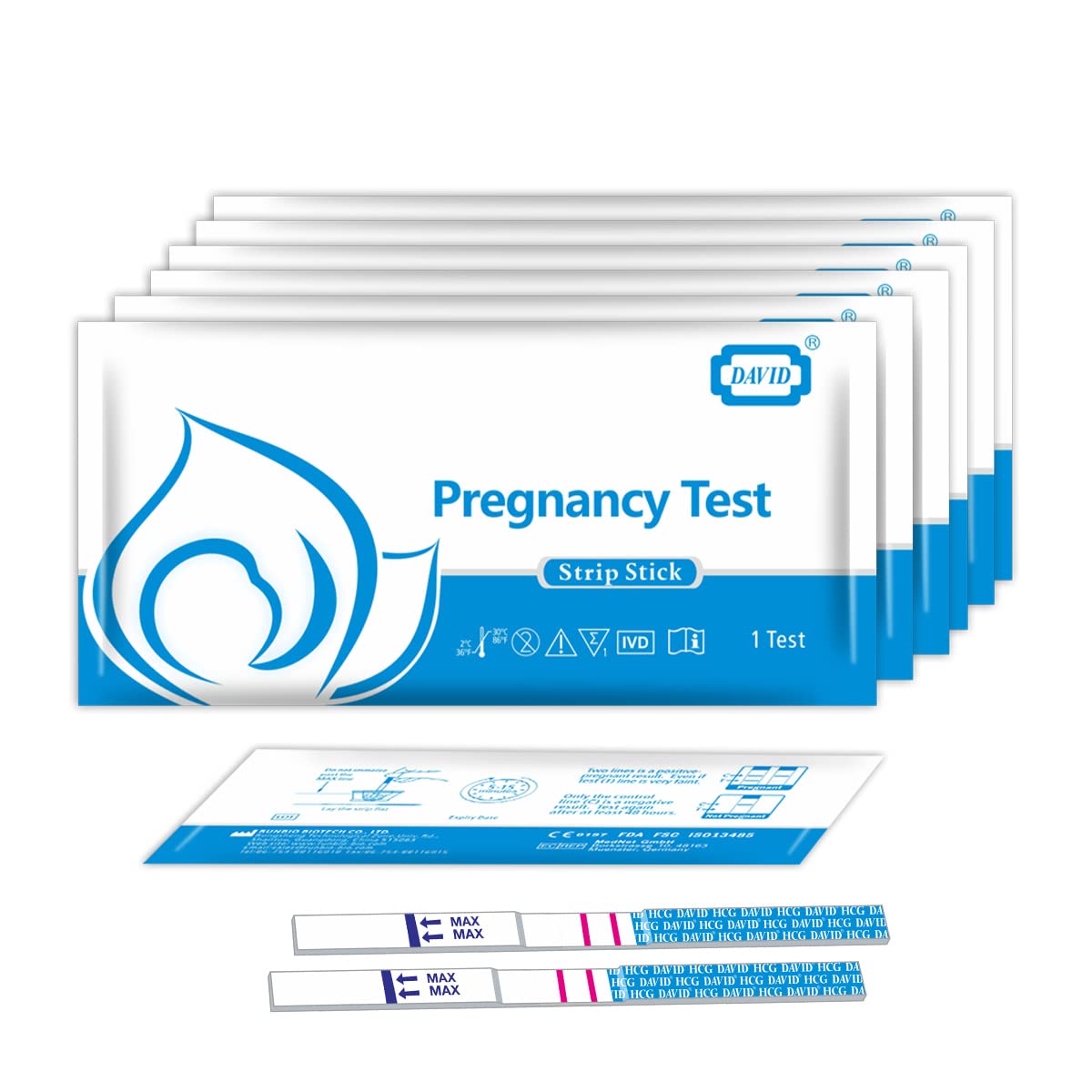 Individual sealed pouch protecting DAVID pregnancy test strip