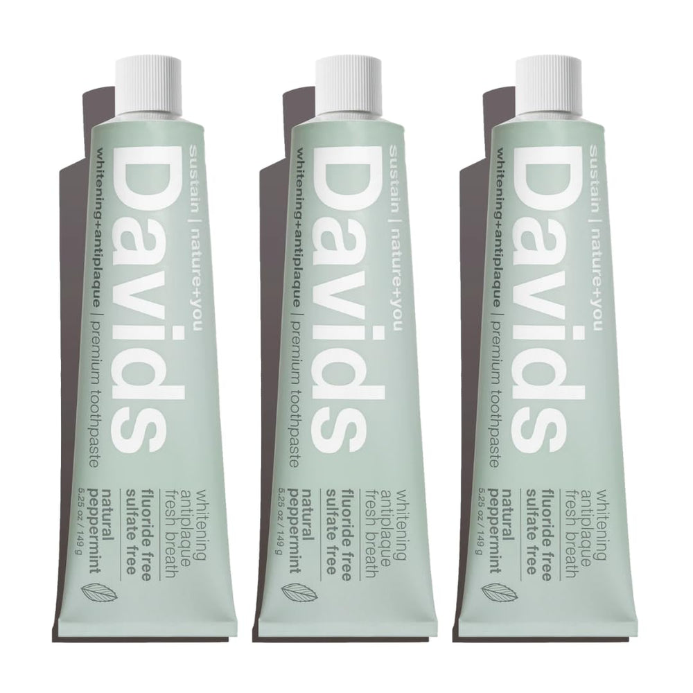 Front view of Davids Fluoride Free Toothpaste 3 Pack