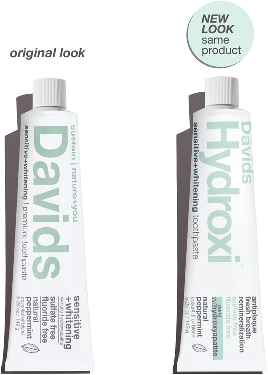 3-pack packaging of Davids Hydroxi toothpaste