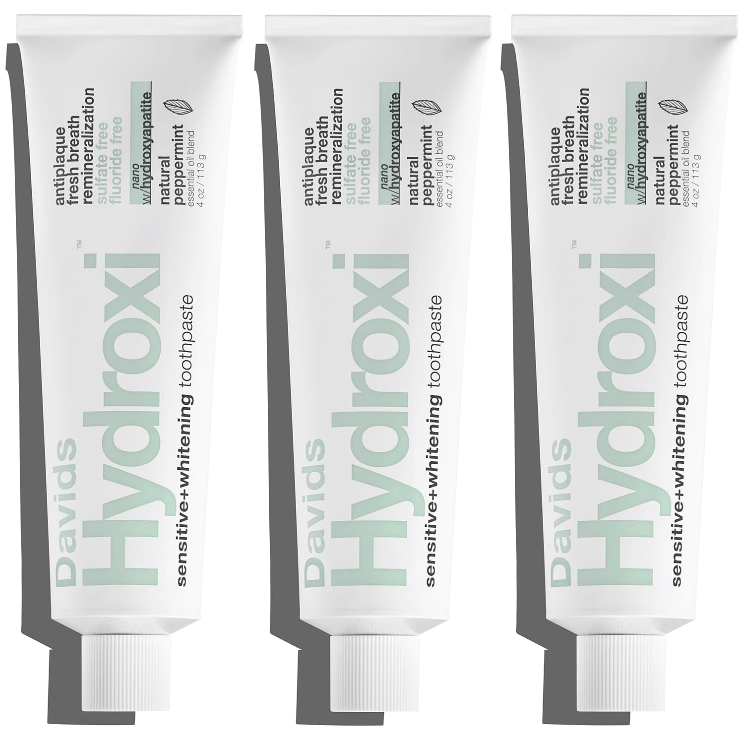 Front view of Davids Hydroxi toothpaste 3-pack