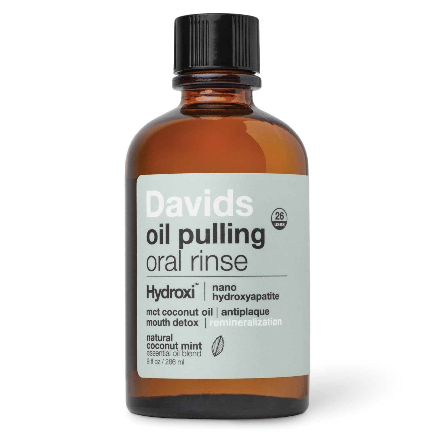 Davids Nano Hydroxyapatite Oil Pulling Mouthwash 9 oz bottle with mint flavor