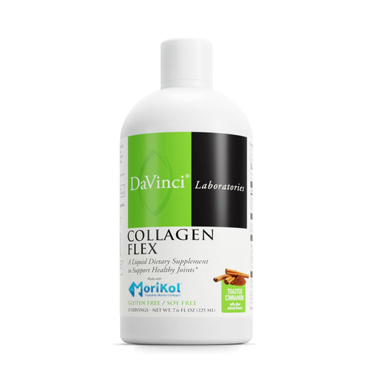 Front view of DAVINCI Labs Collagen Flex bottle in Toasted Cinnamon flavor, 7.6 fl oz