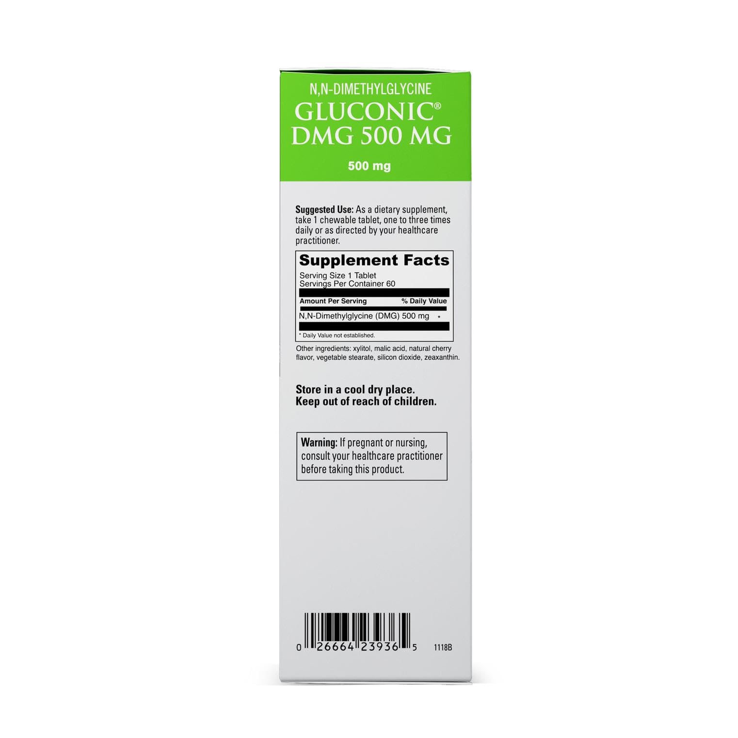 Ingredients list for DaVinci Gluconic DMG supplement