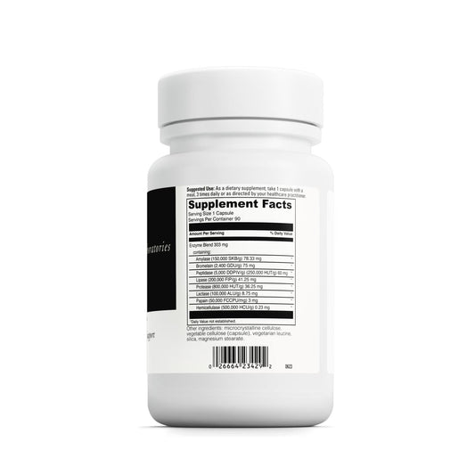 Back view of DAVINCI Laboratories Digenzyme bottle showing label