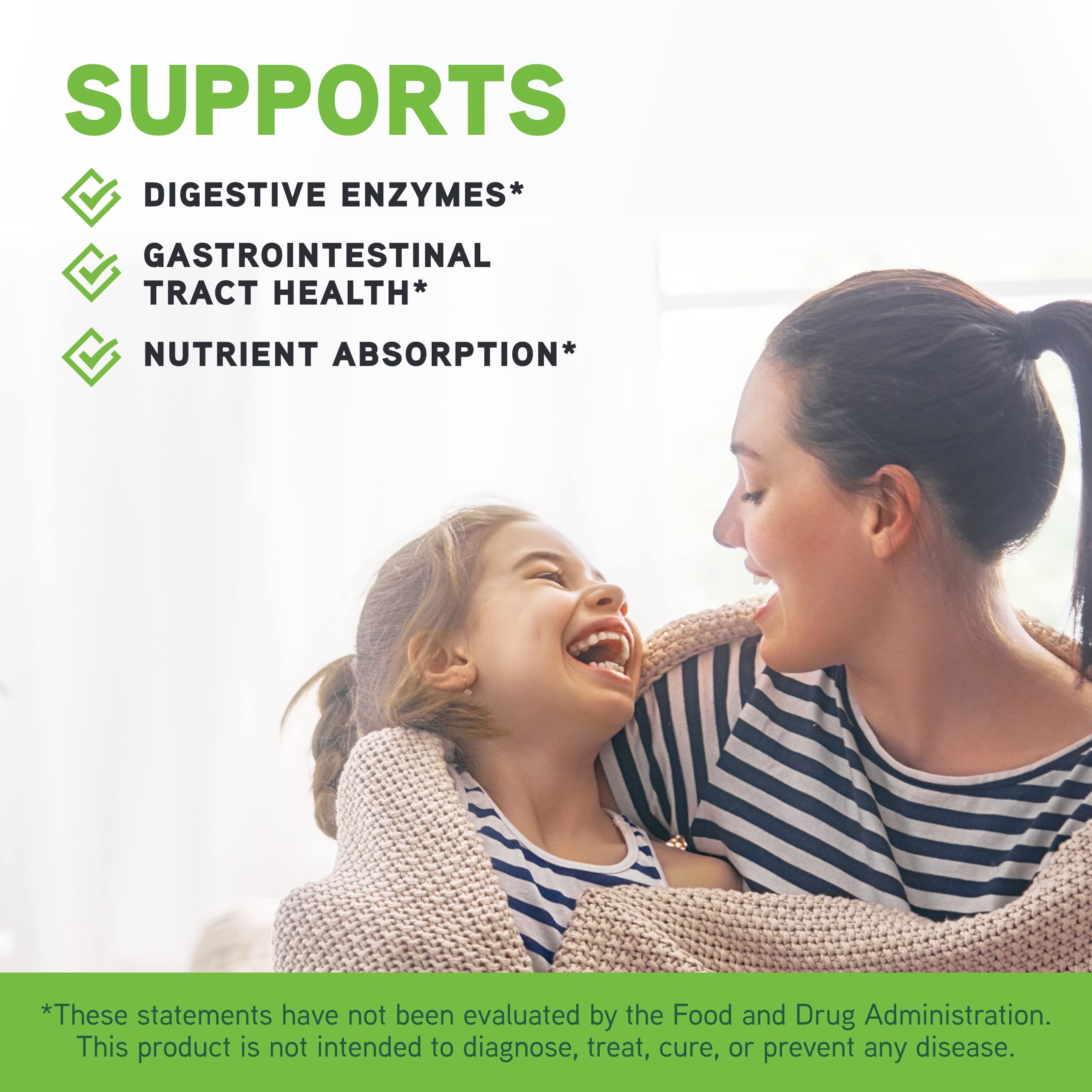 Ingredients panel for Digenzyme showing enzymes and bromelain/papain