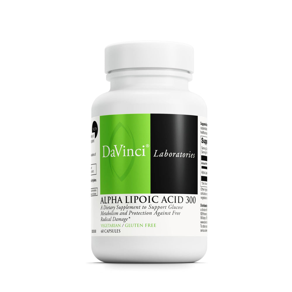 Front view of DAVINCI Labs Alpha Lipoic Acid 300 bottle