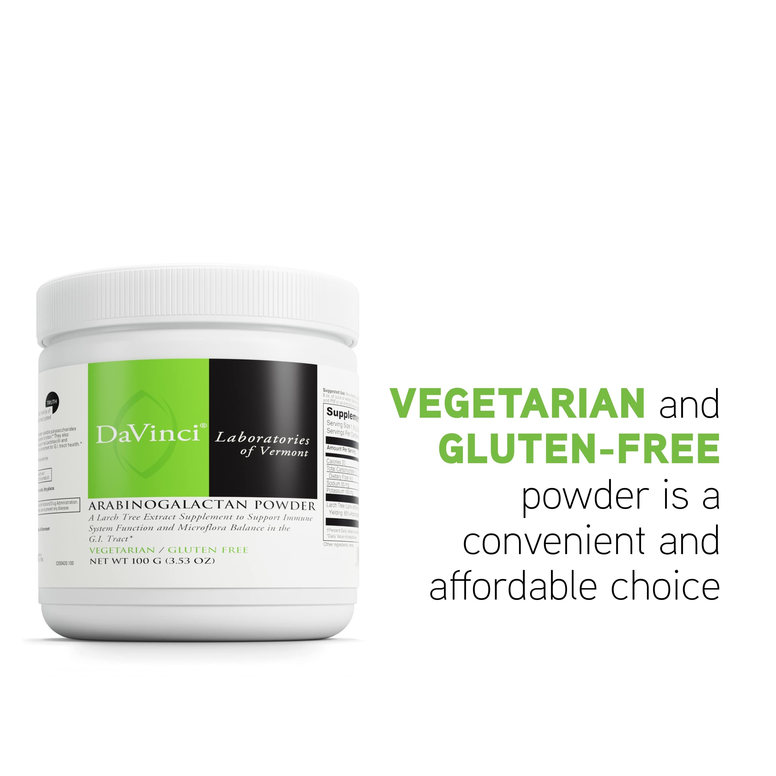 Serving size of 20 servings (100 g) of Arabinogalactan Powder