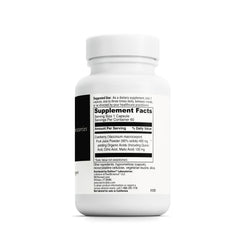 Label showing 400 mg cranberry fruit juice powder and 120 mg organic acids