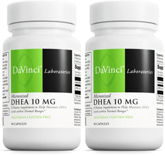 Front view of DAVINCI Labs Micronized DHEA 10mg bottle (pack of 2)