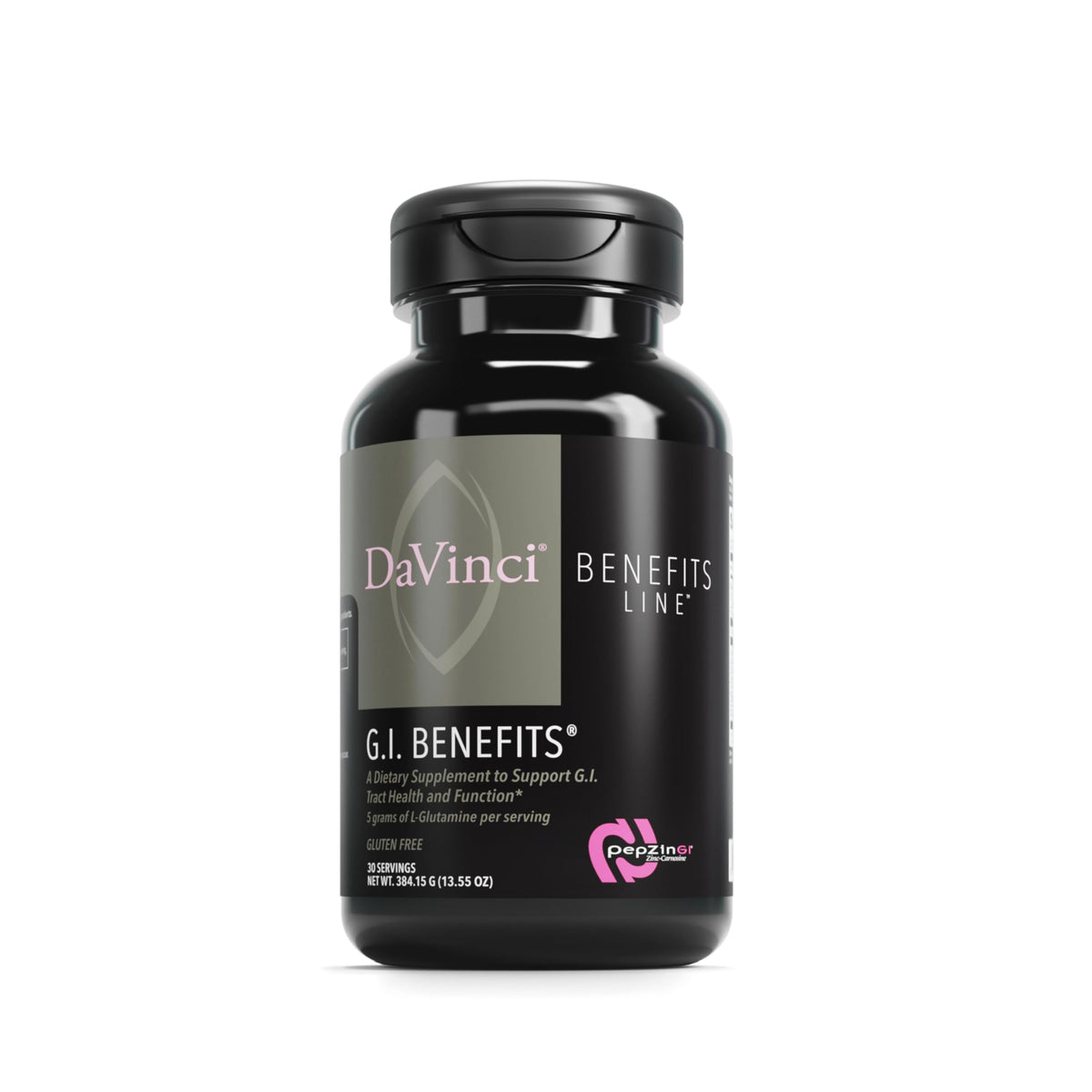 Davinci Labs GI Benefits powder and scoop on white background