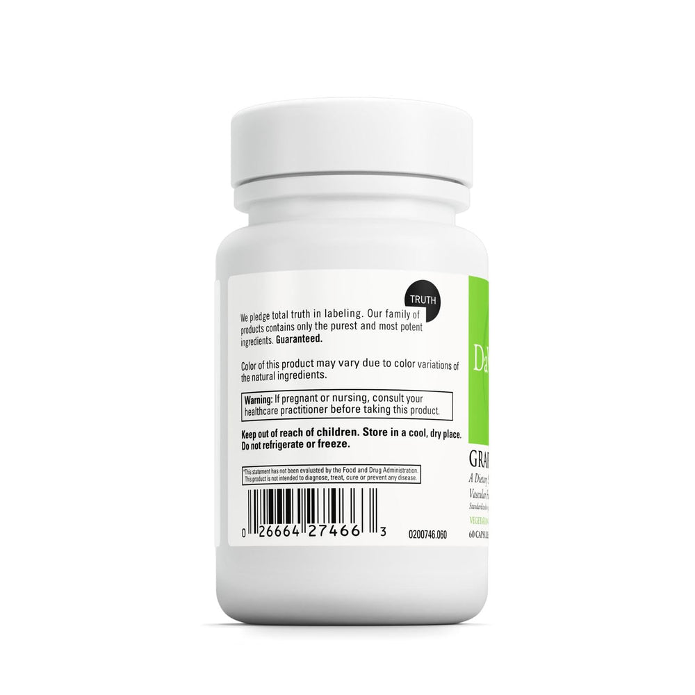 Ingredient panel showing grape seed extract and other ingredients