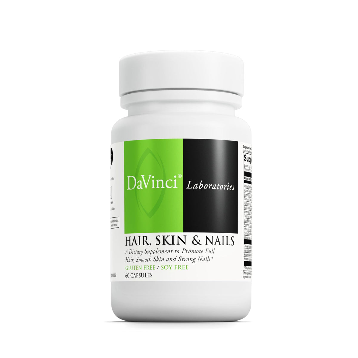 DaVinci Labs Hair Skin Nails bottle and capsules front view