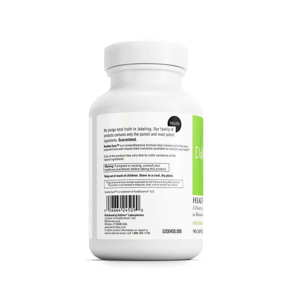 Front label of DAVINCI Labs Healthy Eyes bottle