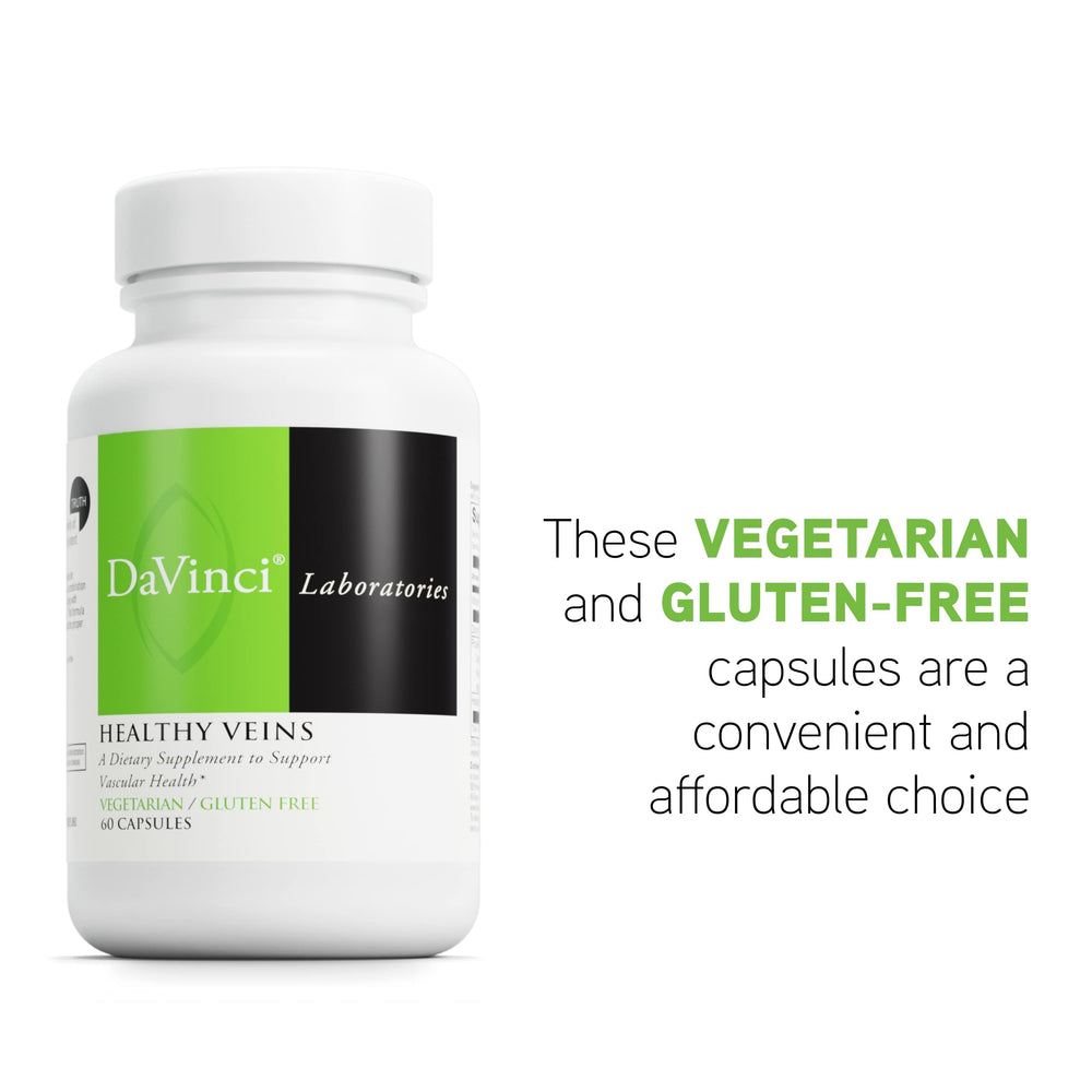 DAVINCI Labs Healthy Veins product packaging box and bottle close-up