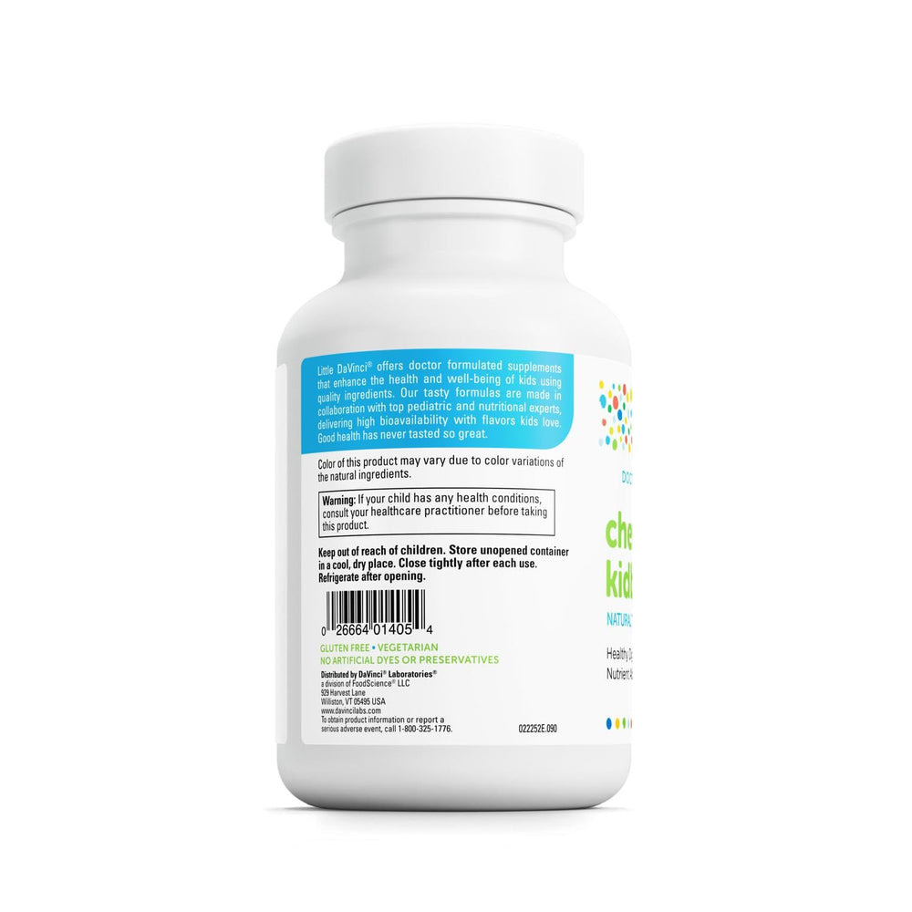 Close up of a chewable tablet in tropical fruit flavor