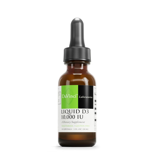 Front view of DAVINCI Labs Liquid D3 10,000 IU bottle