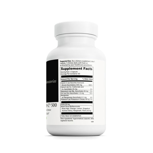 Back label of Poten-C 500 bottle showing product details