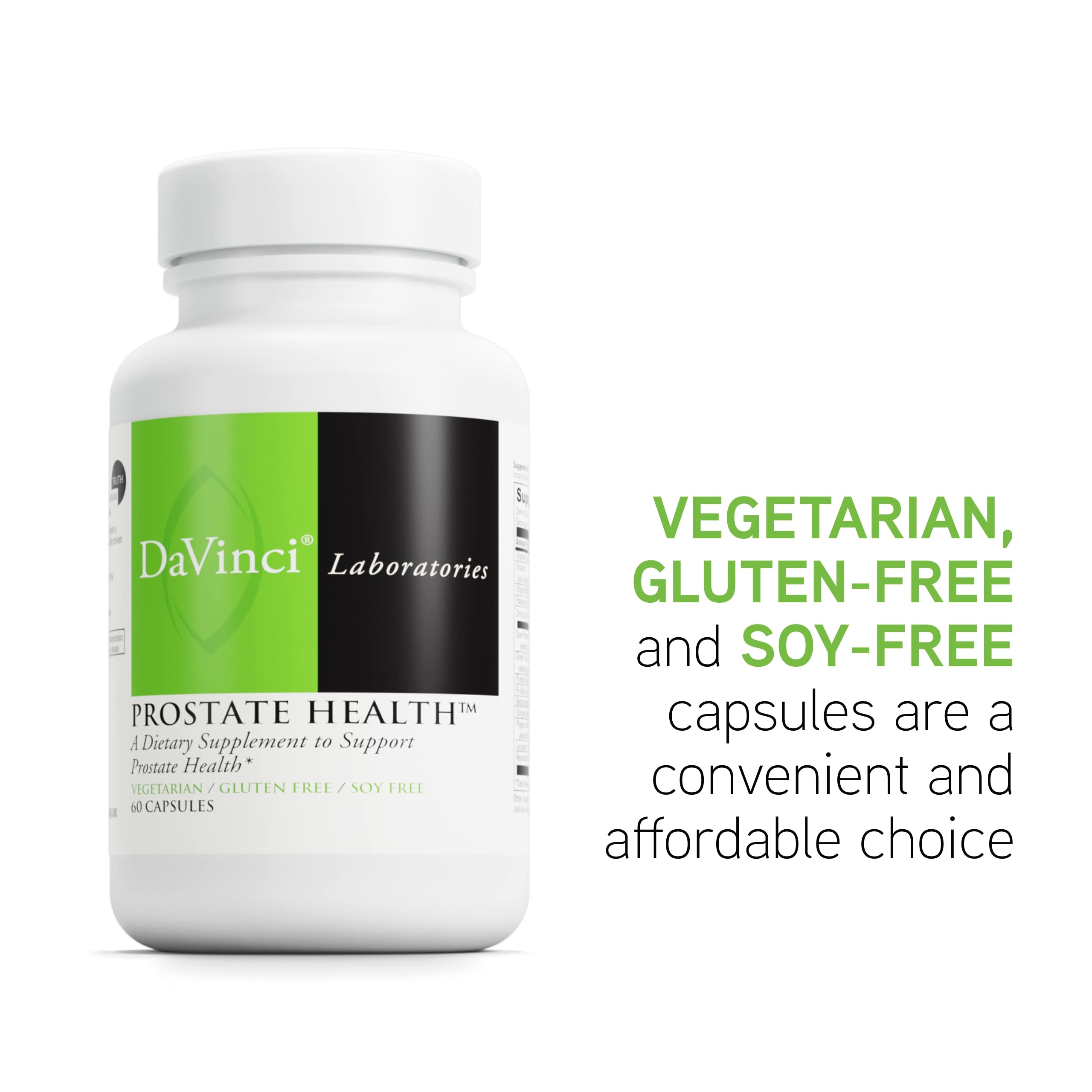 Davinci Labs Prostate Health features green tea extract for antioxidant support.
