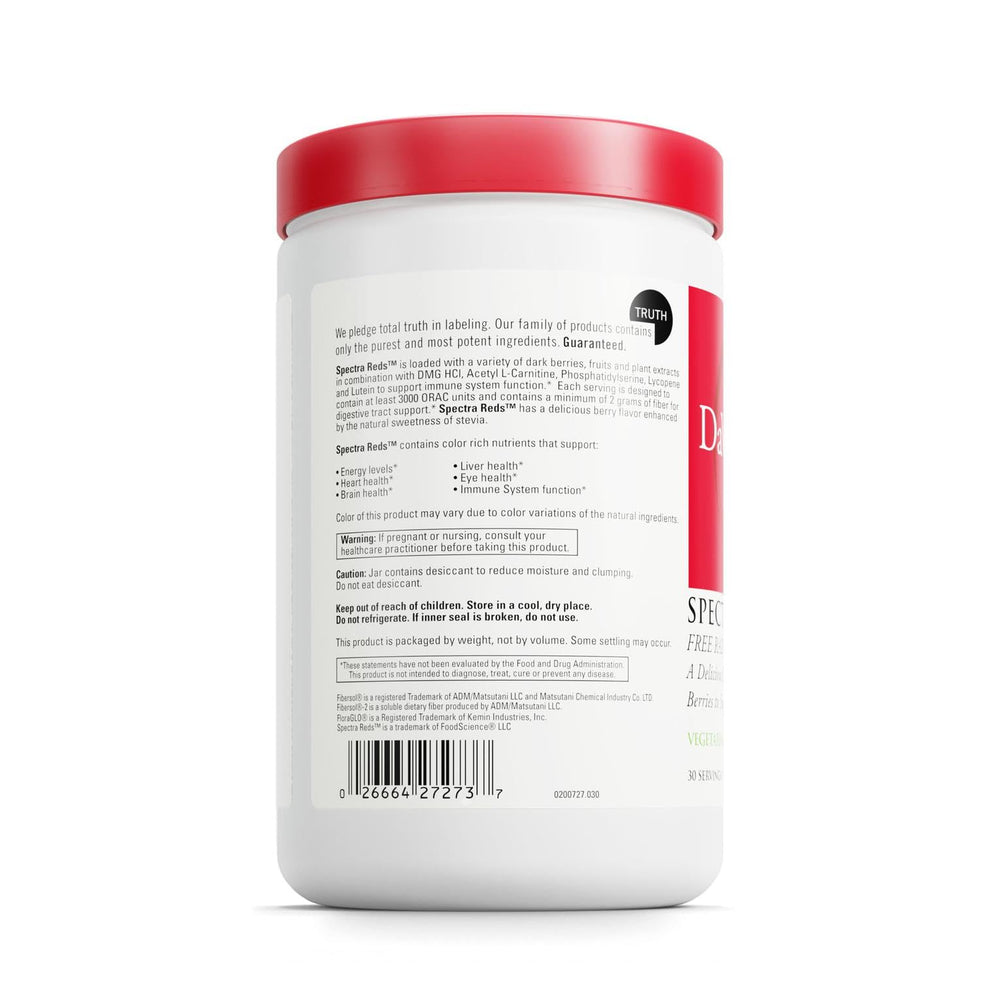 Spectra Reds ingredients blend with fruit powders