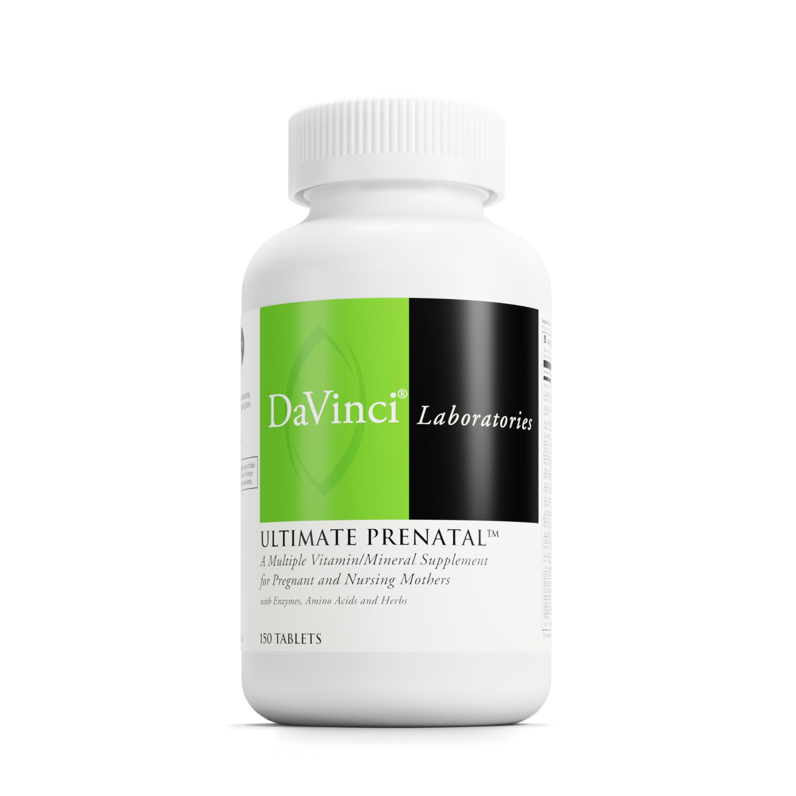 Front view of DaVinci Labs Ultimate Prenatal bottle with 150 tablets