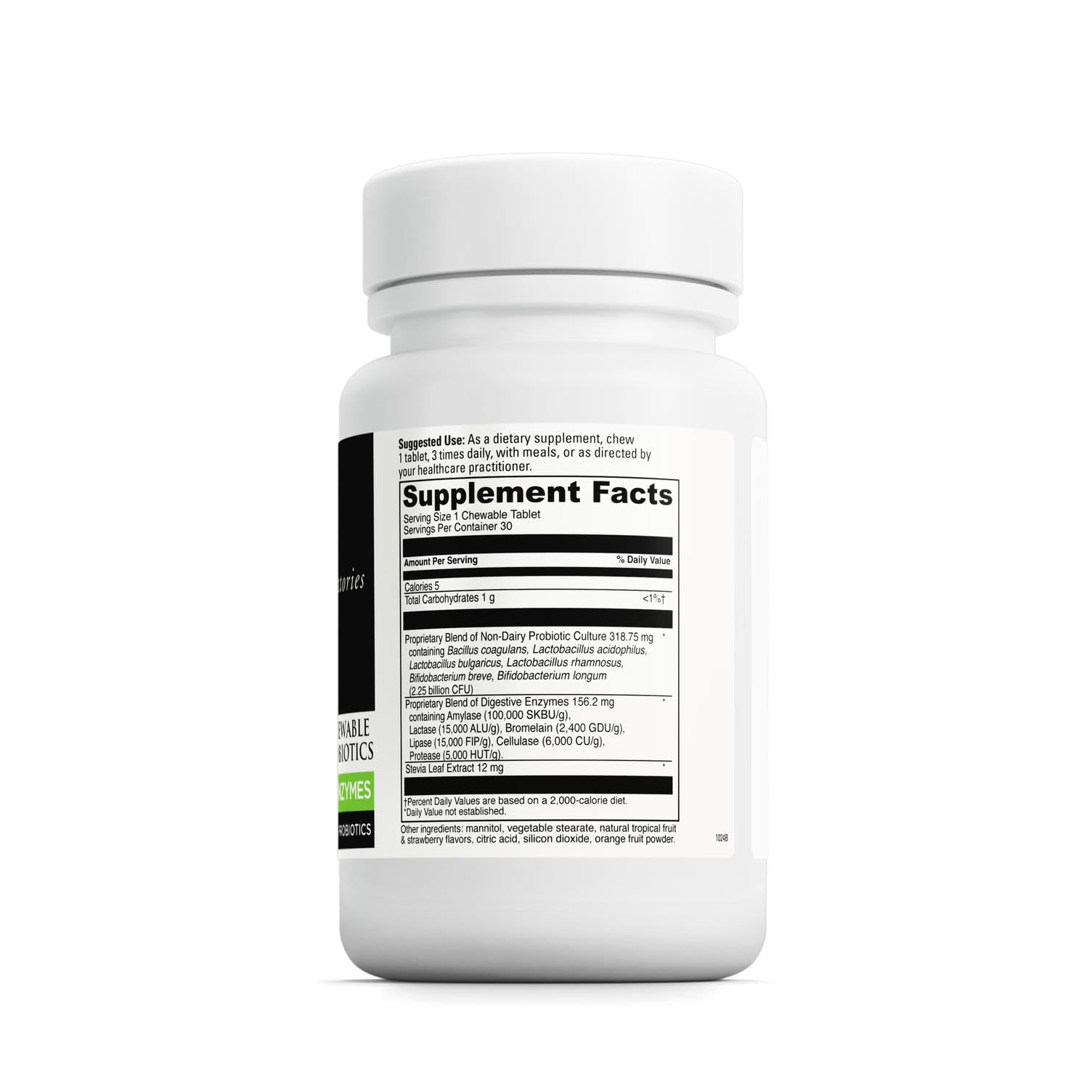 Broad-spectrum digestive enzymes including amylase, bromelain, lactase, lipase and protease