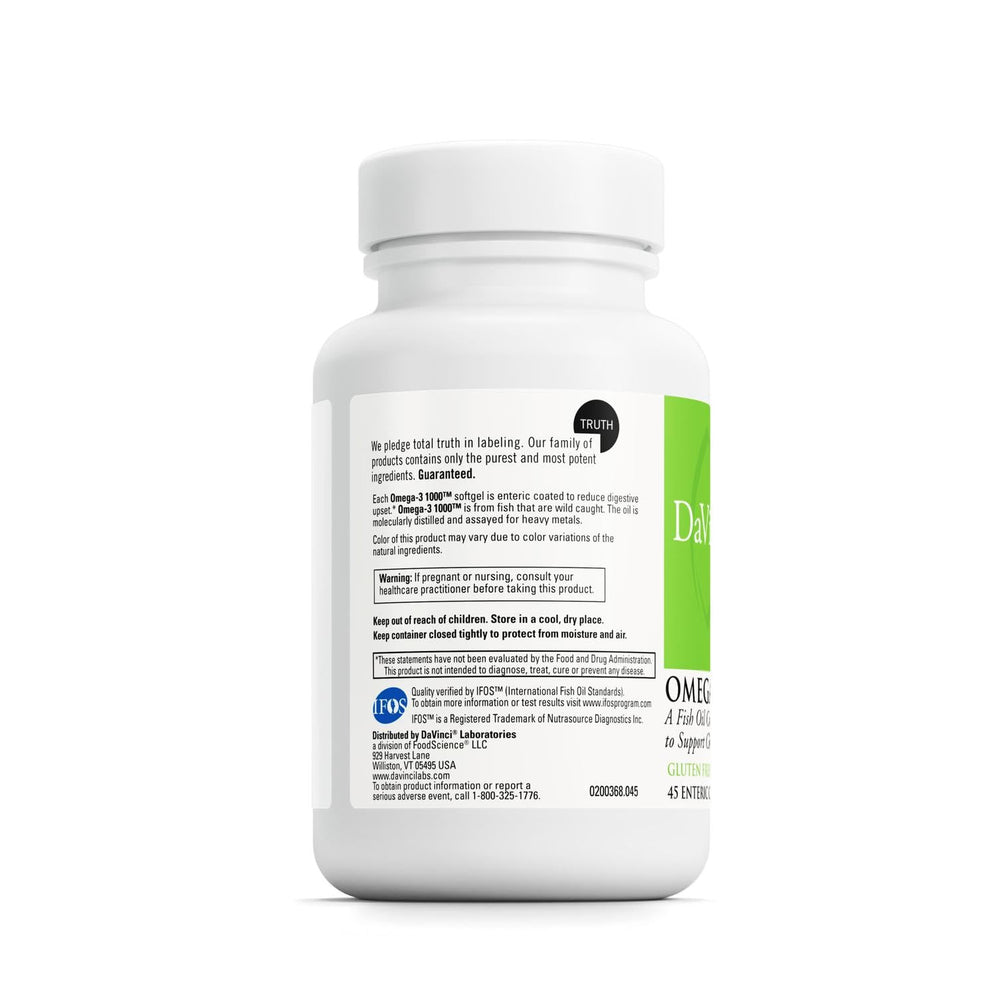 Gluten-free badge on DAVINCI Omega-3 1000 packaging