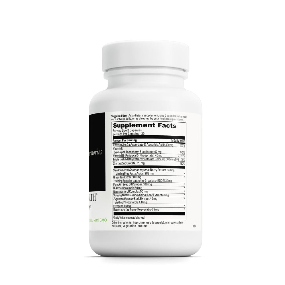 Prostate Health label highlighting zinc and other minerals