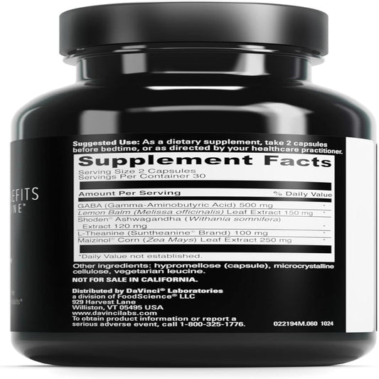 Close-up of Maizinol, Shoden ashwagandha, Suntheanine L-theanine and GABA ingredients