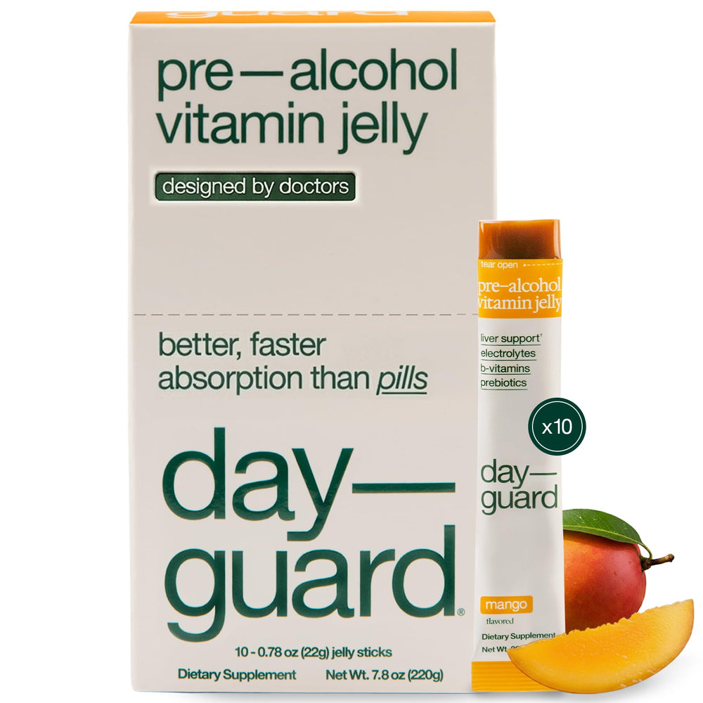 DayGuard mango jelly-stick box for convenient pre-drink routine