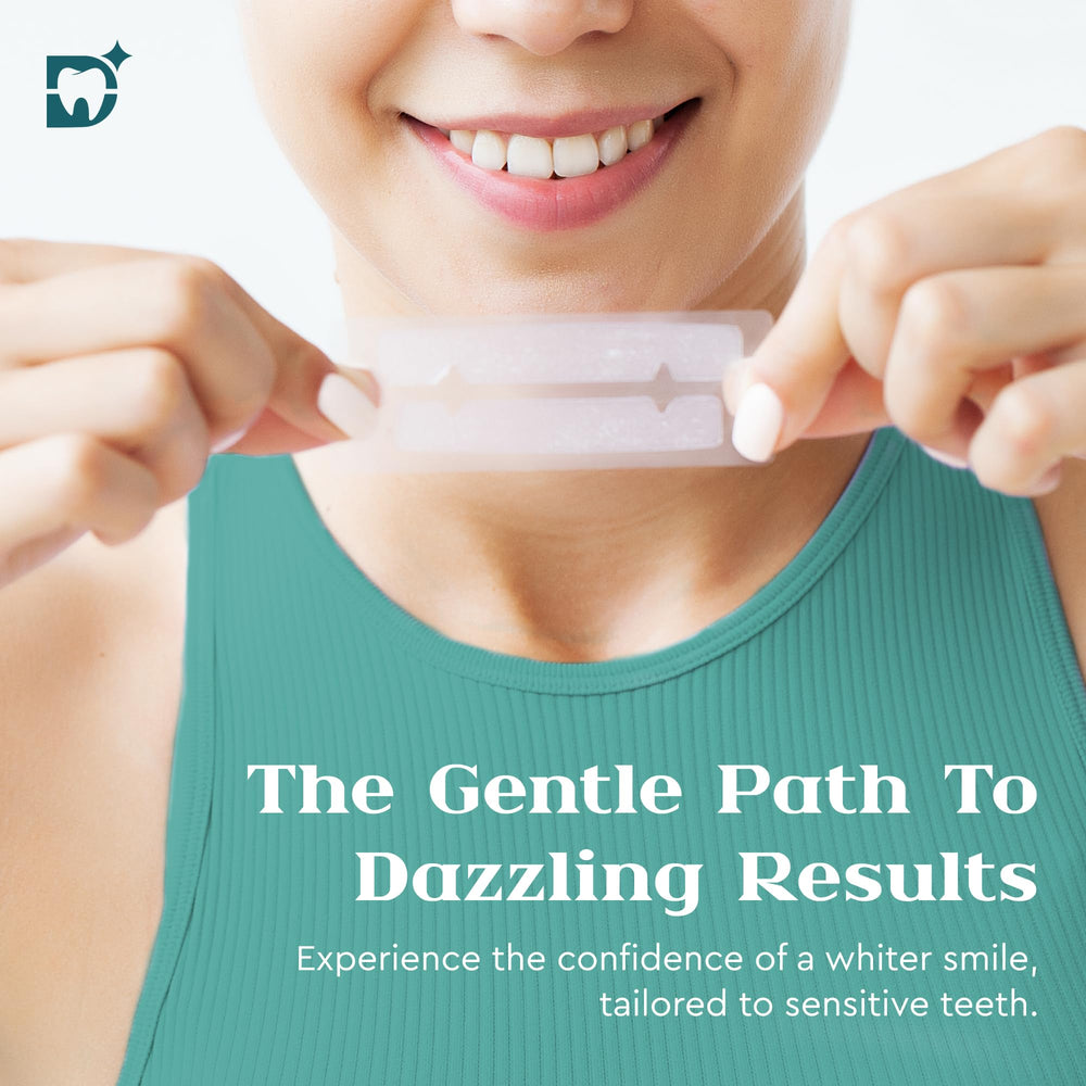 At-home whitening session using DazzleLabs strips