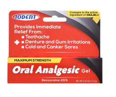 Front view of DDI Iodent Oral Analgesic Gel bottle, max strength, 0.42 oz