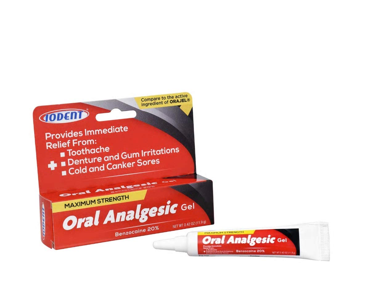 Back/packaging view showing 24-count box of DDI Iodent Oral Analgesic Gel