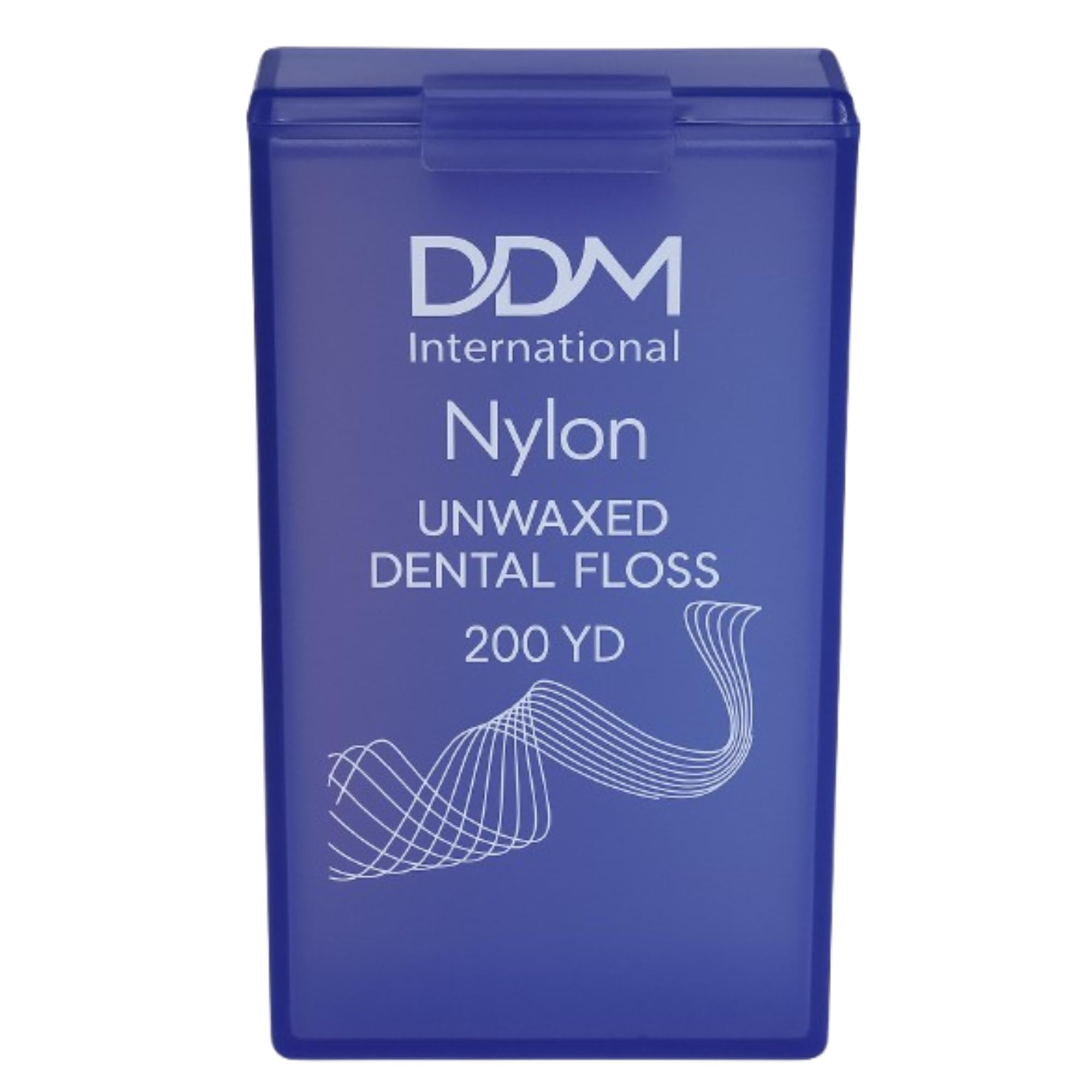DDM International unwaxed nylon dental floss in translucent purple dispenser