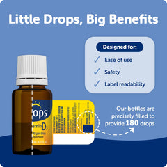 Ddrops bottle back label showing dosage information