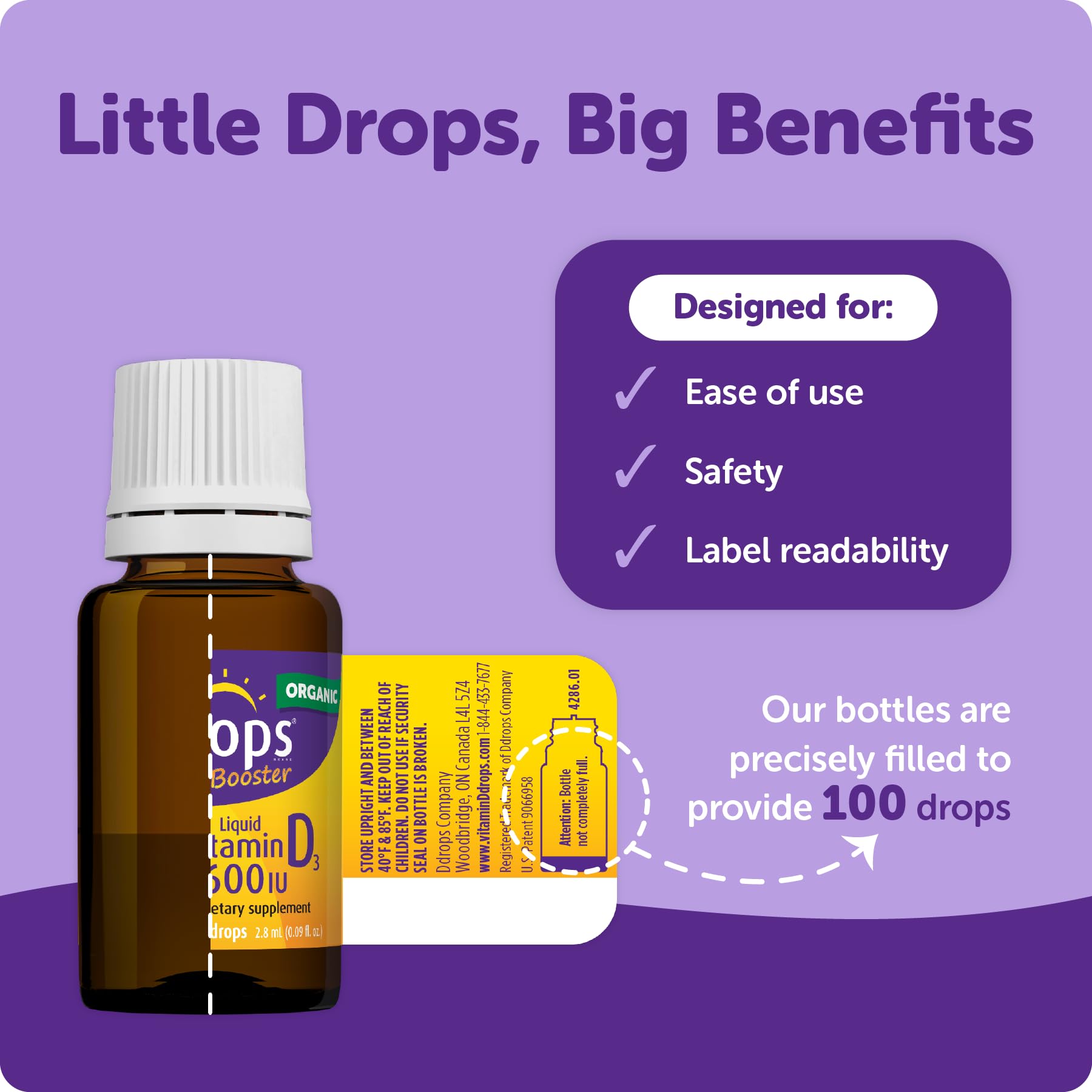 Close-up of tasteless vitamin D3 liquid for kids with dropper