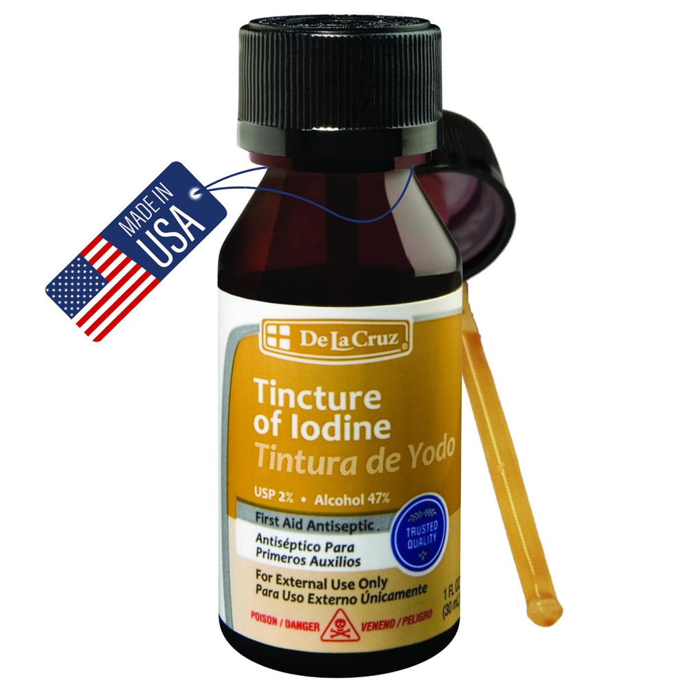 De La Cruz 2% Iodine First Aid Antiseptic bottle front