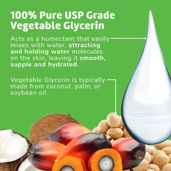De La Cruz Vegetable Glycerin blended with water provides non-greasy moisture for skin.