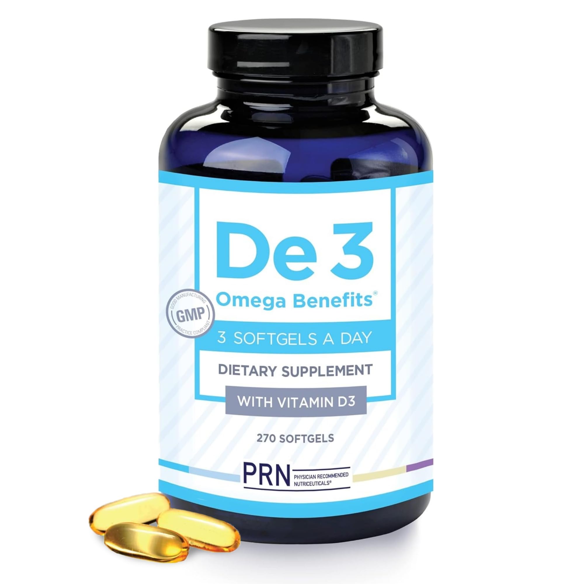 Bottle of De3 Dry Eye Ultra Pure rTG Omega-3 with label